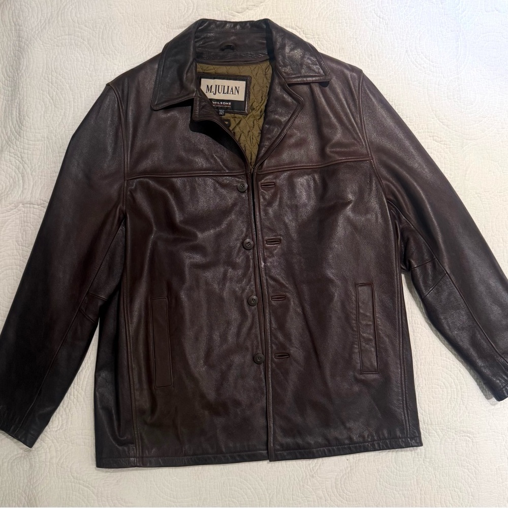 M. Julian Men's Brown Leather Coat with Removable Quilted Liner / Men’s 2 XLT